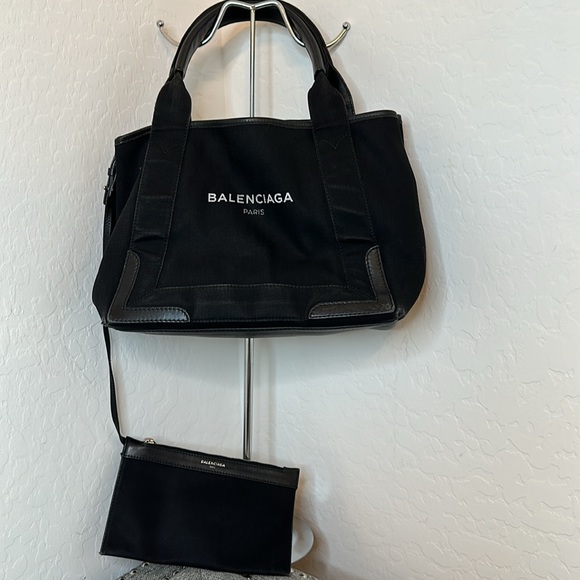Balenciaga Cabas Black Denim/Leather Tote Bag with pouch - Picture 8 of 16